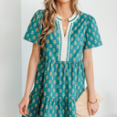 Green XL Clover Short Sleeve Floral Dress