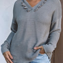  Collins V Neck Ribbed Drop Shoulder Hooded Sweater