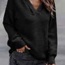 Black XXL Collins V Neck Ribbed Drop Shoulder Hooded Sweater