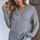 Gray XXL Collins V Neck Ribbed Drop Shoulder Hooded Sweater