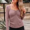  Cora Square Neck Ribbed Fit Long Sleeve Top