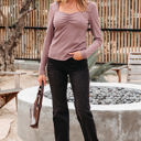  Cora Square Neck Ribbed Fit Long Sleeve Top