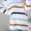White Medium Cora Striped Popcorn Knit Sweater