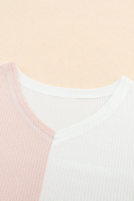 Coraline Waffle Colorblock Wide Sleeve Oversized Top