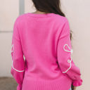 Corded Flower Bow Ribbed Trim Casual Sweater