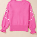  Corded Flower Bow Ribbed Trim Casual Sweater
