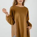  Dahlia Crinkle Splicing Raw Hem High Low Oversized Blouse