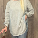 Gray Small Dahlia Crinkle Splicing Raw Hem High Low Oversized Blouse