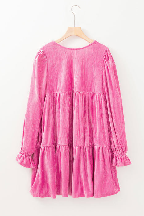 Dahlia Flounce Sleeve Tiered Ruffled Velvet Mini Dress