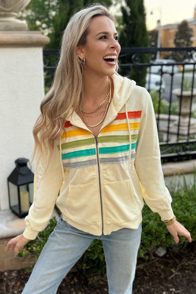 Daisy Striped Patchwork Zipper Hoodie