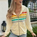  Daisy Striped Patchwork Zipper Hoodie