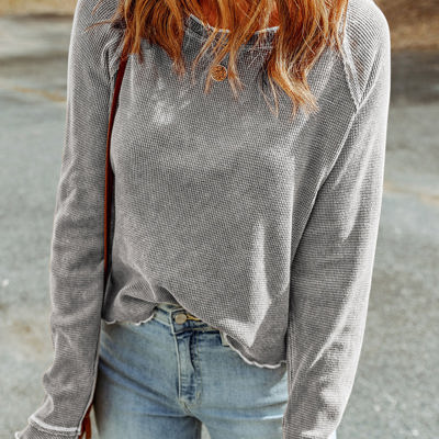Daisy Textured Round Neck Long Sleeve Top