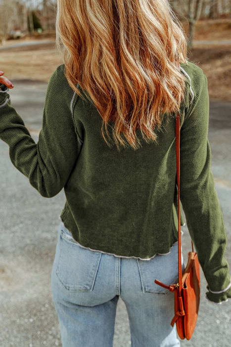 Daisy Textured Round Neck Long Sleeve Top