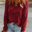 Red Large Daisy Textured Round Neck Long Sleeve Top