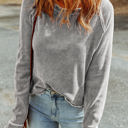 Gray Small Daisy Textured Round Neck Long Sleeve Top