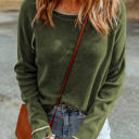 Pickle Green Medium Daisy Textured Round Neck Long Sleeve Top