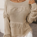 Beige XXL Dakota Boho Tasseled Knitted Sweater