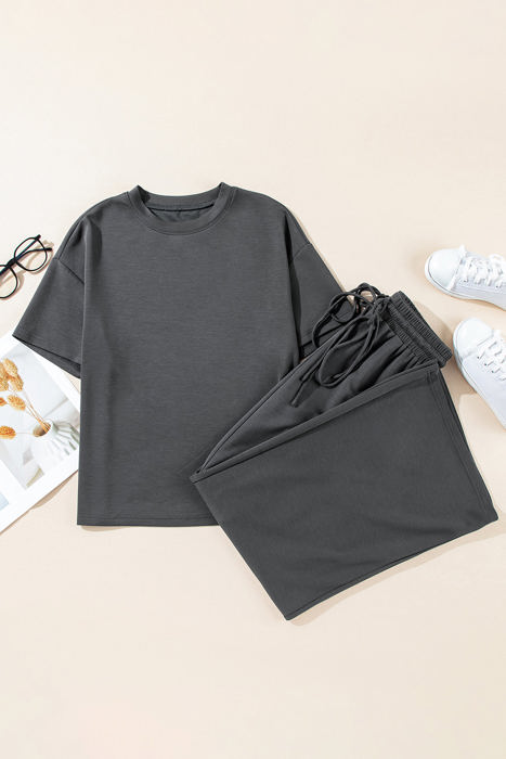 Dallas Drawstring Side Crewneck Tee and Loose Pants Set