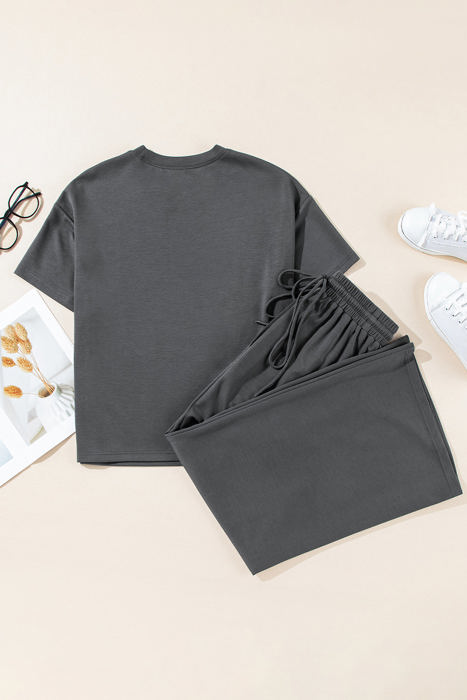 Dallas Drawstring Side Crewneck Tee and Loose Pants Set