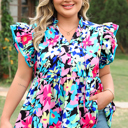 Blue 3X Dani Sleeve Tied Notched PLUS Blouse