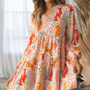  Daniella Split Neck Puff Sleeve Flowy Printed Dress