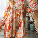 Multicolored XL Daniella Split Neck Puff Sleeve Flowy Printed Dress