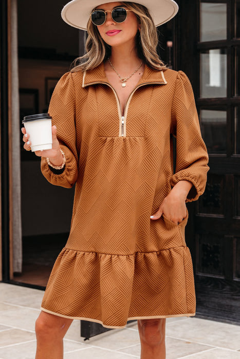 Danielle Zip Collar Textured Mini Dress