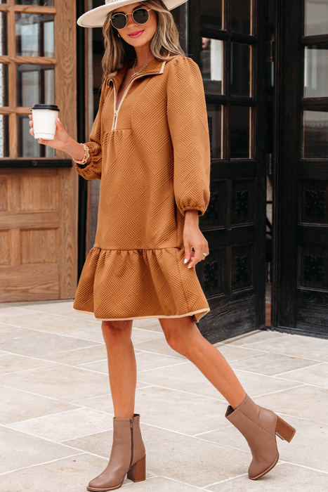 Danielle Zip Collar Textured Mini Dress