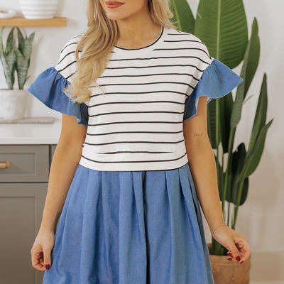 Danna Stripe Ruffle Denim Dress