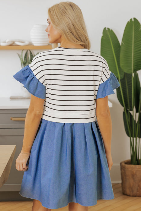 Danna Stripe Ruffle Denim Dress