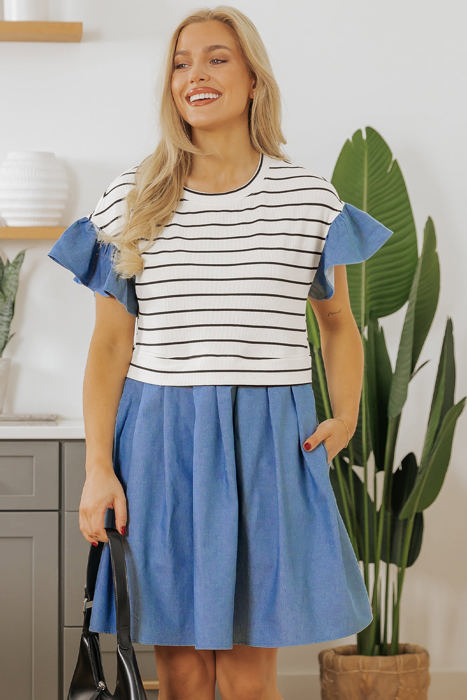 Danna Stripe Ruffle Denim Dress