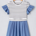  Danna Stripe Ruffle Denim Dress