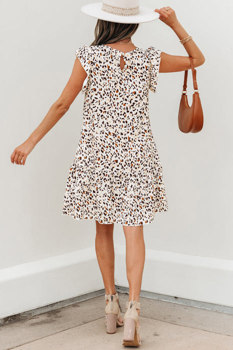 Darcy Leopard Ruffled Keyhole Back Mini Dress