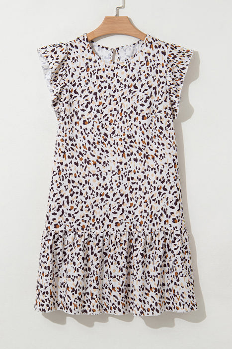 Darcy Leopard Ruffled Keyhole Back Mini Dress