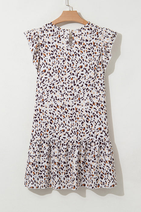 Darcy Leopard Ruffled Keyhole Back Mini Dress