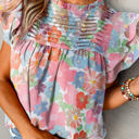 Floral Large Dayana Ruffled Flutter Sleeve Pleated Blouse