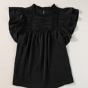 Black Large Dayana Ruffled Flutter Sleeve Pleated Blouse