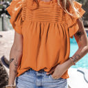 Orange Large Dayana Ruffled Flutter Sleeve Pleated Blouse