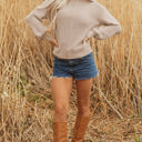  Delaney Texture Knitted Puff Sleeve Sweater