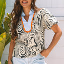  Delilah Zebra Stripe V-Neck Short Sleeve Blouse