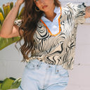  Delilah Zebra Stripe V-Neck Short Sleeve Blouse