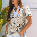  Delilah Zebra Stripe V-Neck Short Sleeve Blouse
