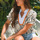  Delilah Zebra Stripe V-Neck Short Sleeve Blouse