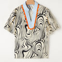 Delilah Zebra Stripe V-Neck Short Sleeve Blouse