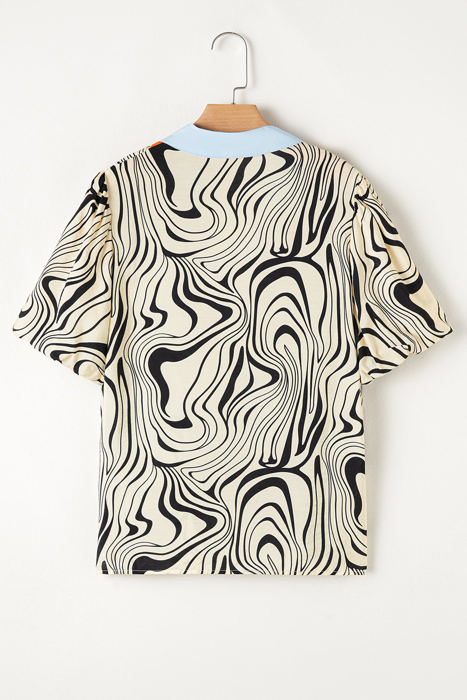 Delilah Zebra Stripe V-Neck Short Sleeve Blouse