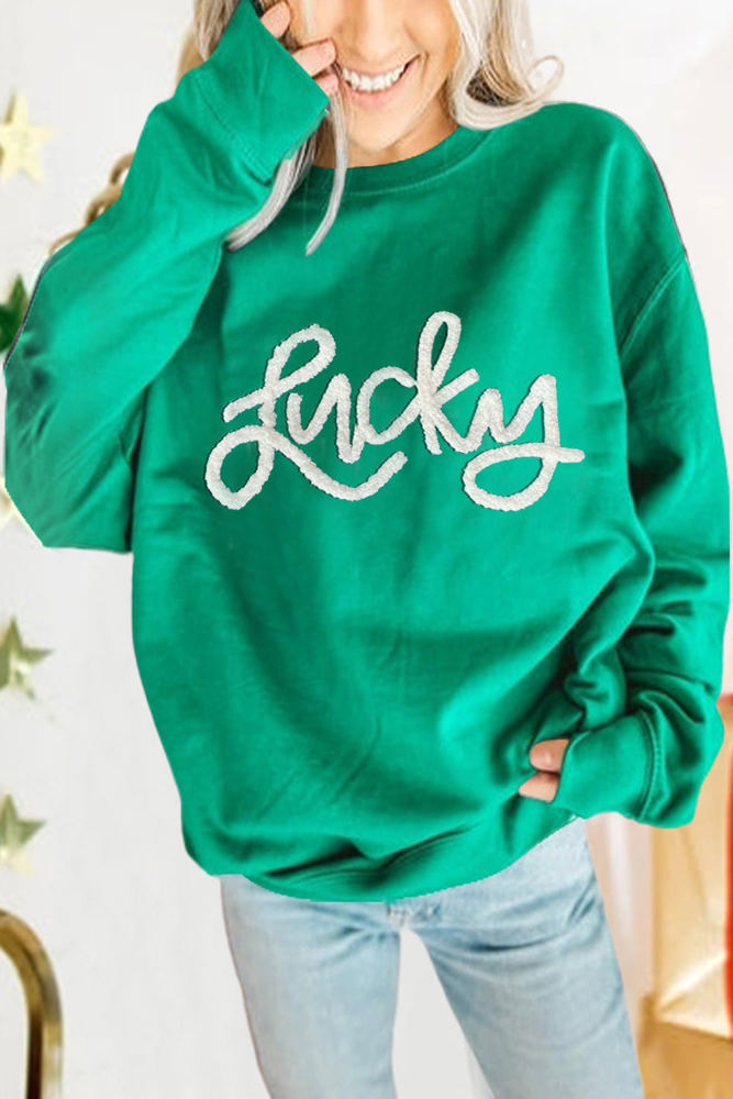 Demi Lucky Chenille Embroidered Pullover Sweatshirt