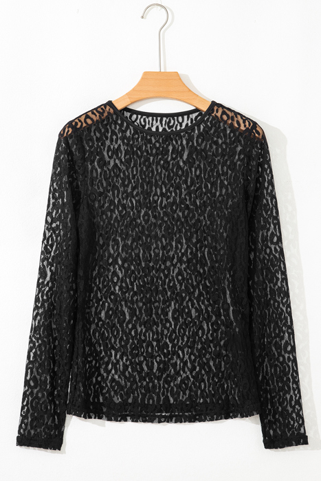 Denver Pattern Sheer Mesh Long Sleeve Top