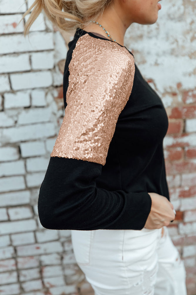 Diana Sequin Shoulder Long Sleeve Top