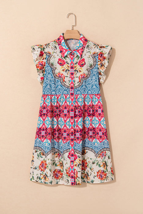 Dior Floral Mixed Pattern Buttoned Dress