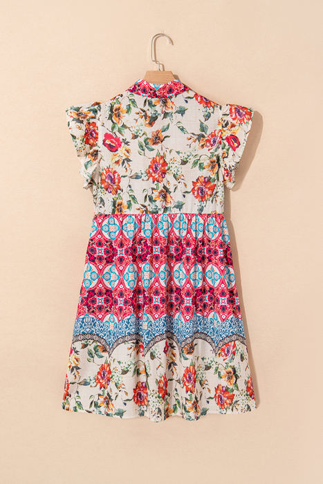 Dior Floral Mixed Pattern Buttoned Dress